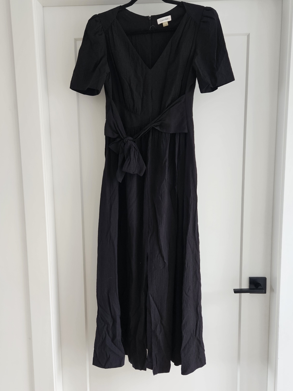 Calvin Klein Black V-Neck Maxi Dress with Tie Waist